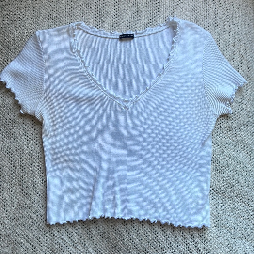 BRANY MELVILLE cropped v-neck waffle top